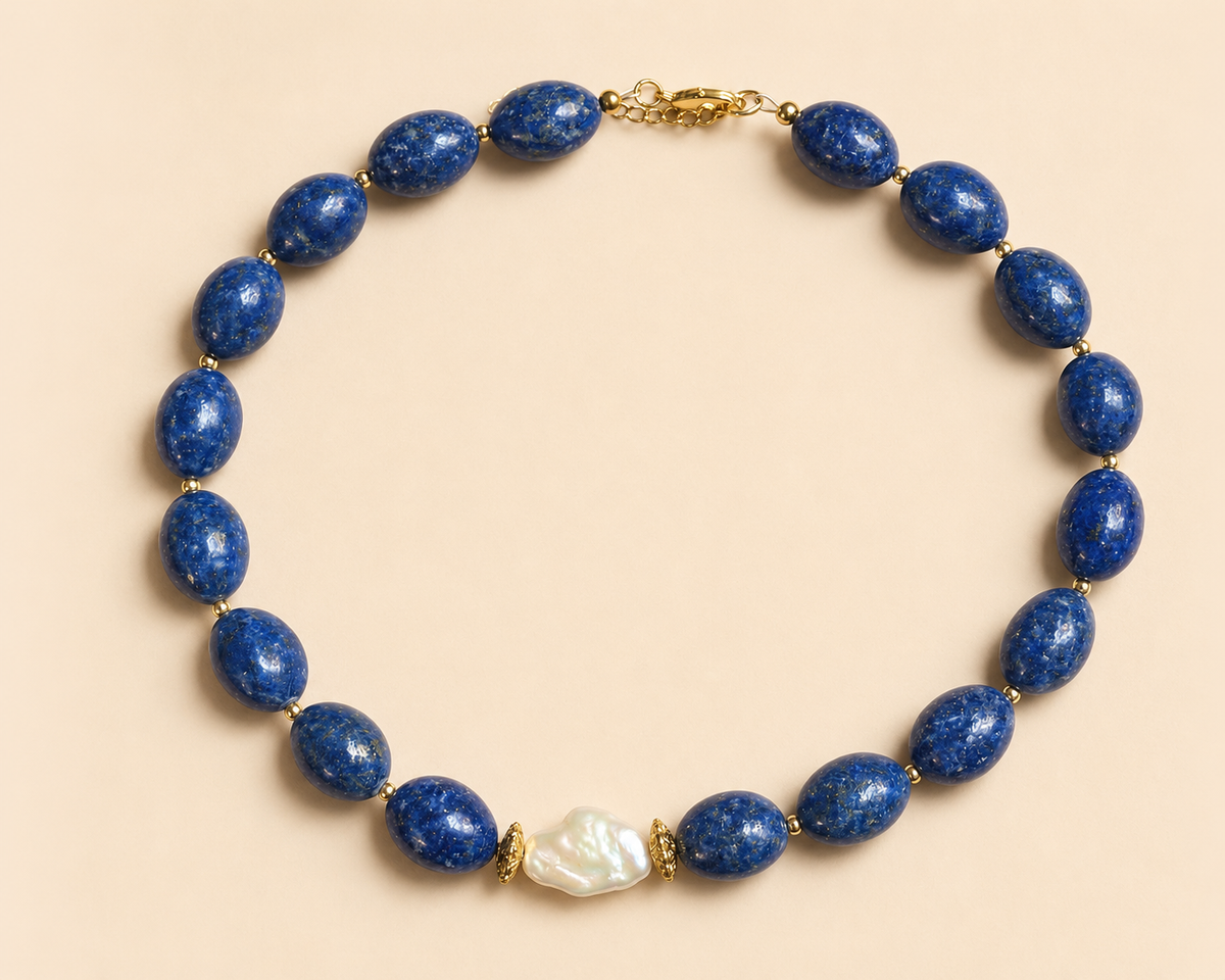 Blue Stones with single Pearl Necklace