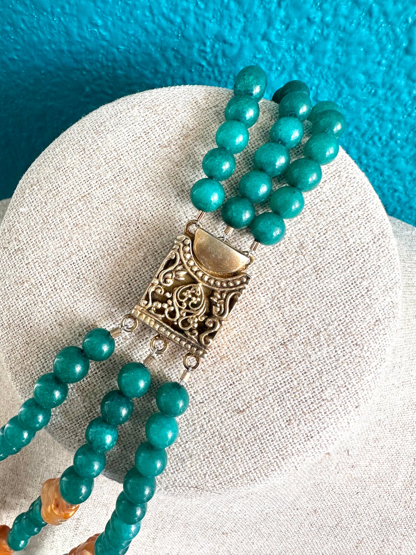 Vintage Jade & Peach Pearl Necklace