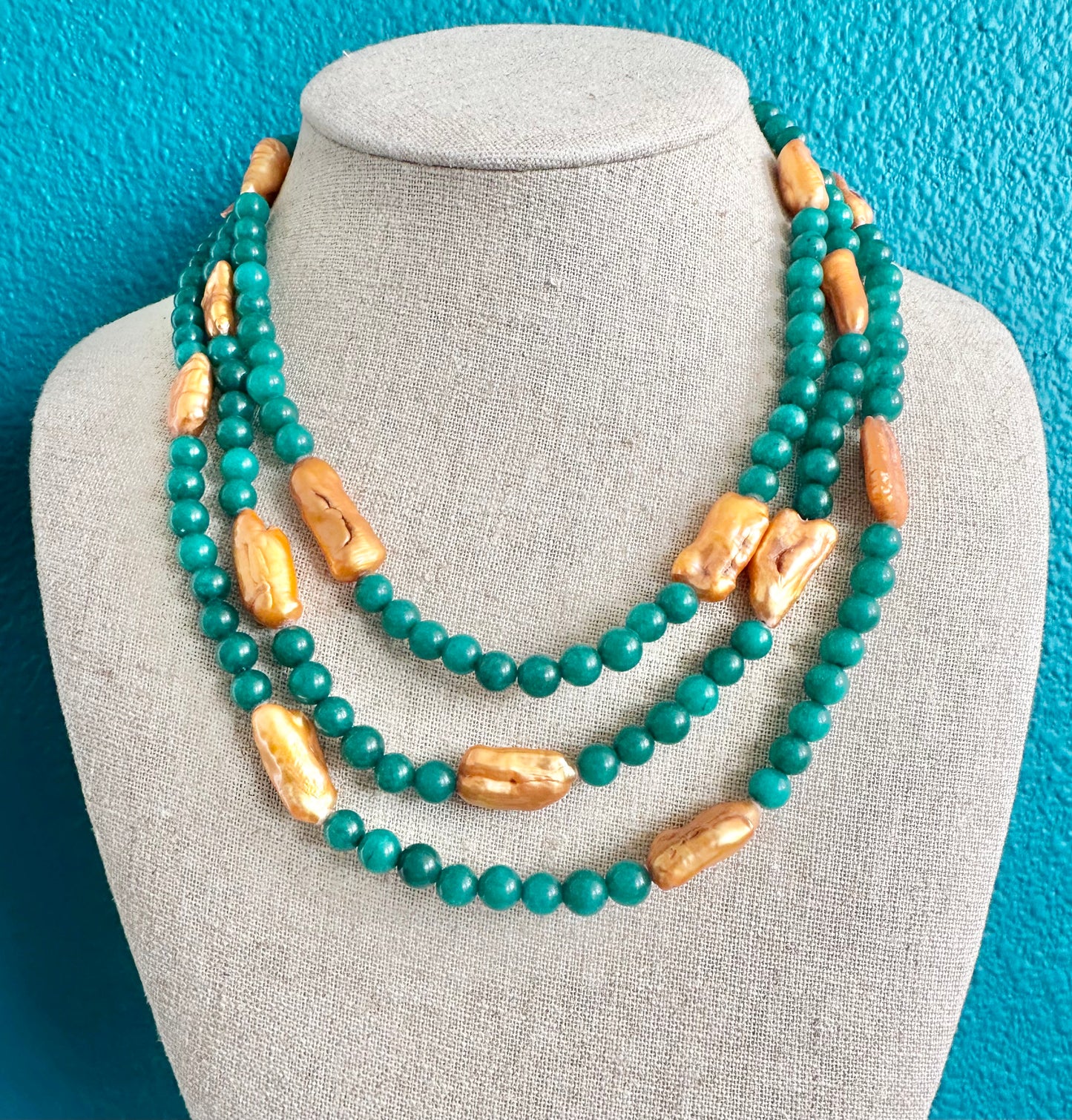 Vintage Jade & Peach Pearl Necklace