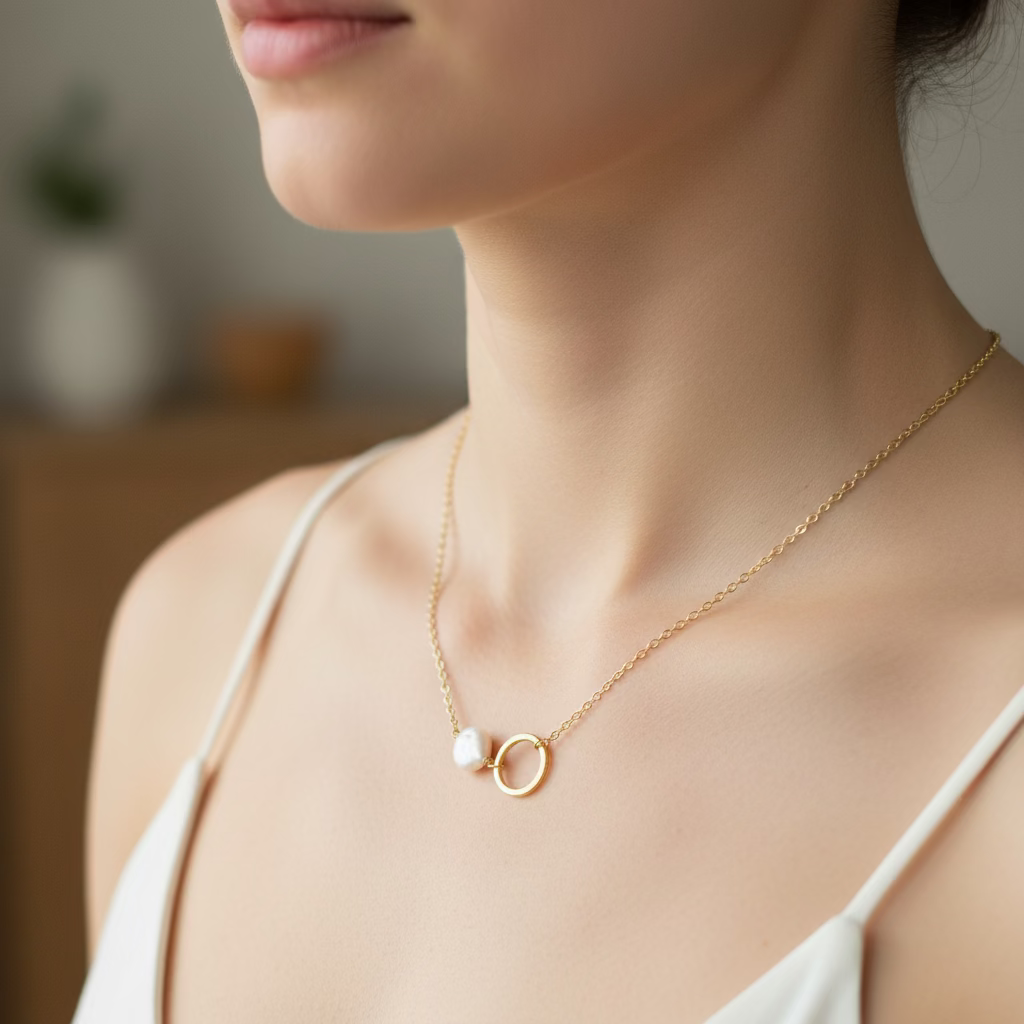Circle & Pearl Necklace