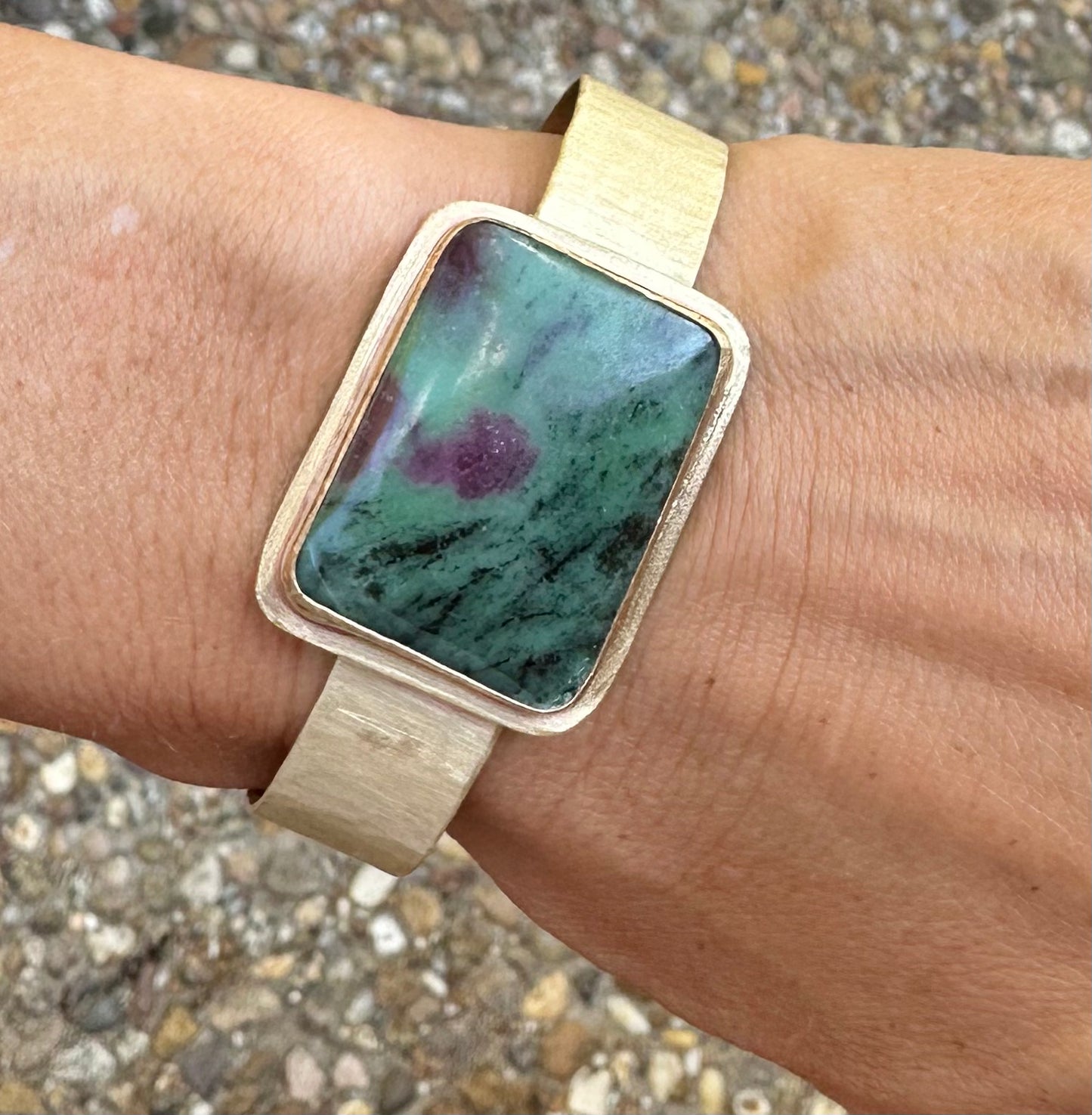 Ruby Zoisite Brass Cuff