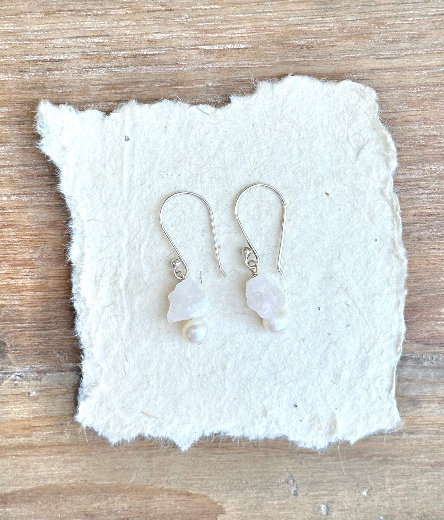 Rough Rose Quartz & Pearl Drops