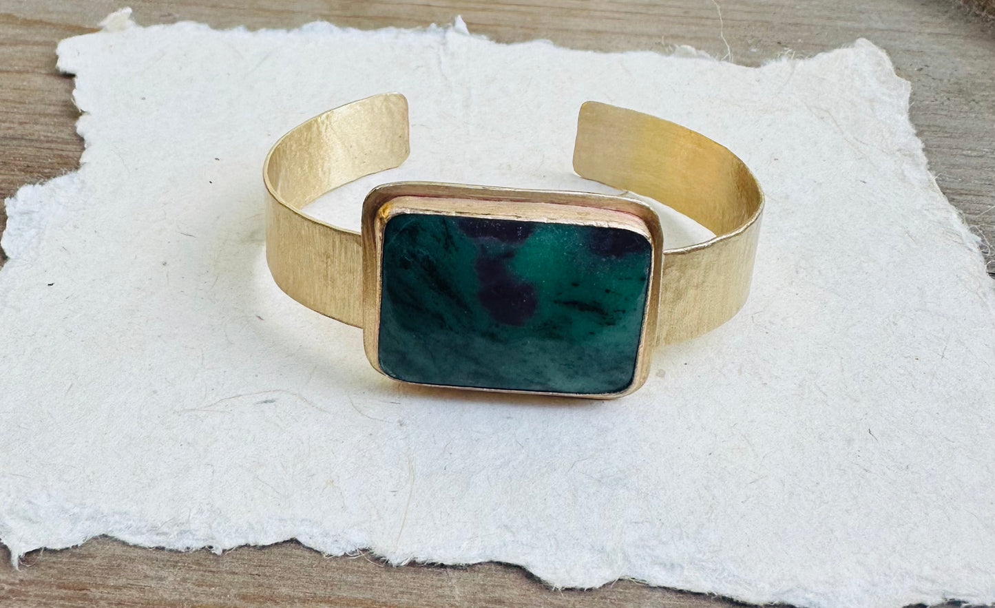 Ruby Zoisite Brass Cuff