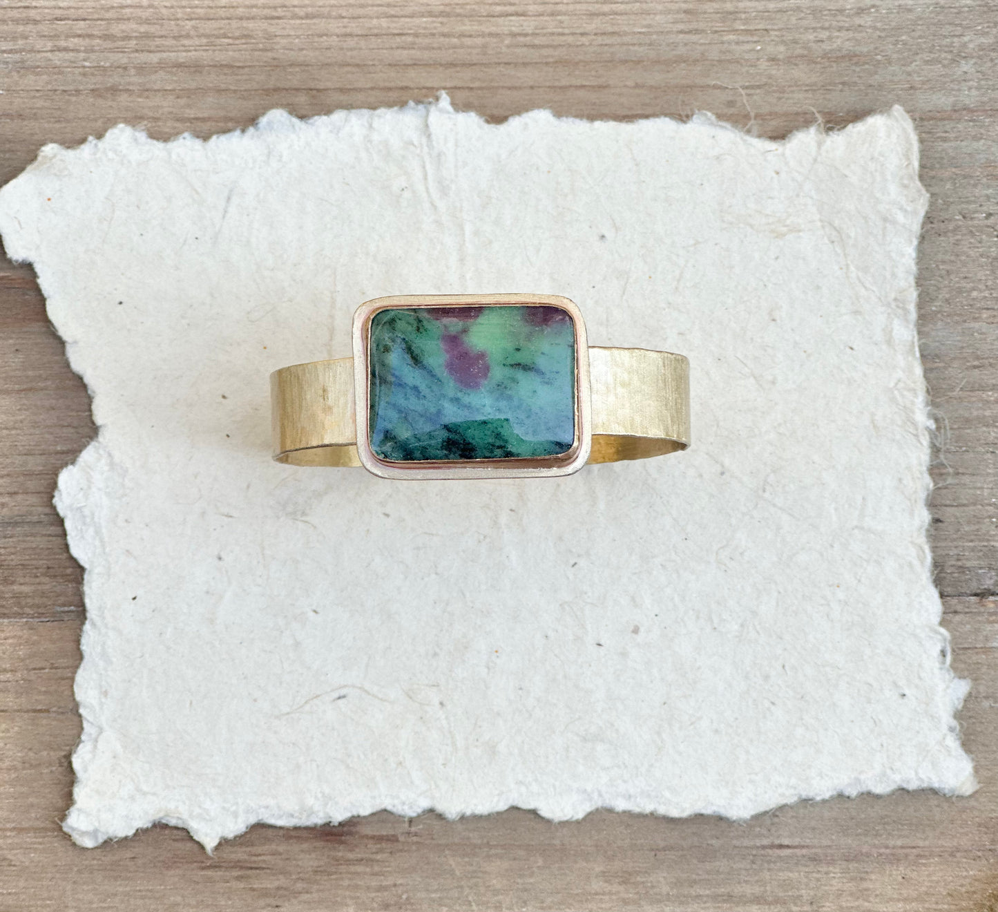 Ruby Zoisite Brass Cuff