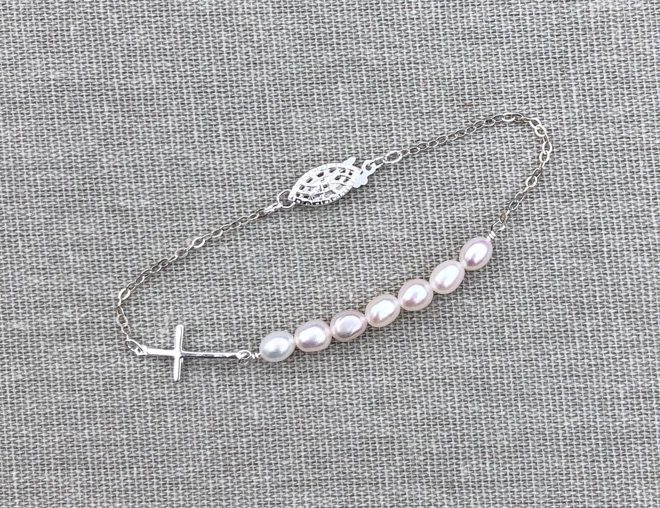 Pearls and Cross Bracelet