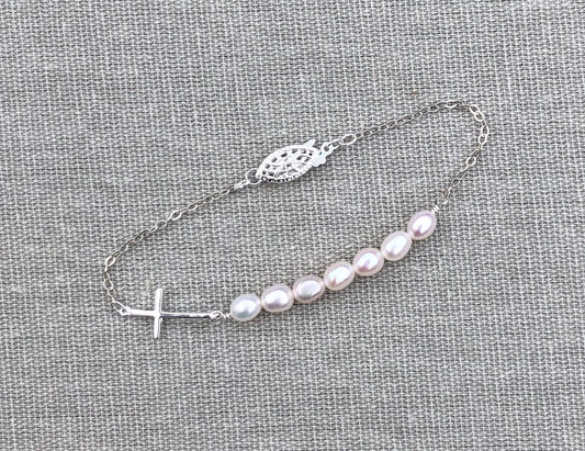 Pearls and Cross Bracelet