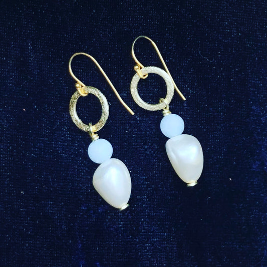 Pearl & Aquamarine Jade Dangles